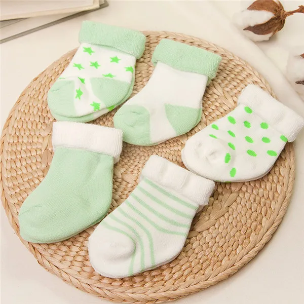 G baby socks 5 пар/лот, детские носки хлопковые зимние толстые носки-трубы носки для малышей хлопковые носки-тапочки для новорожденных на осень и зиму для детей 0-3 лет, GXJ - Цвет: G baby socks