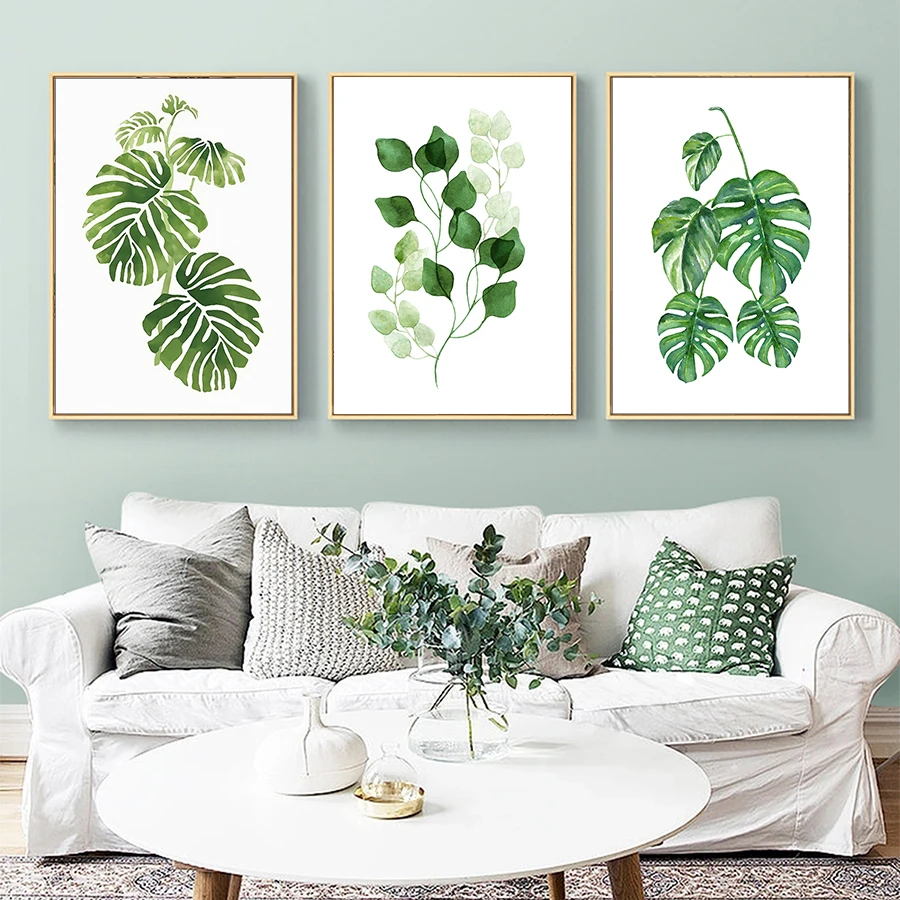 Ручная роспись акварель зеленых растений 3 холст картина природа пейзаж зеленый