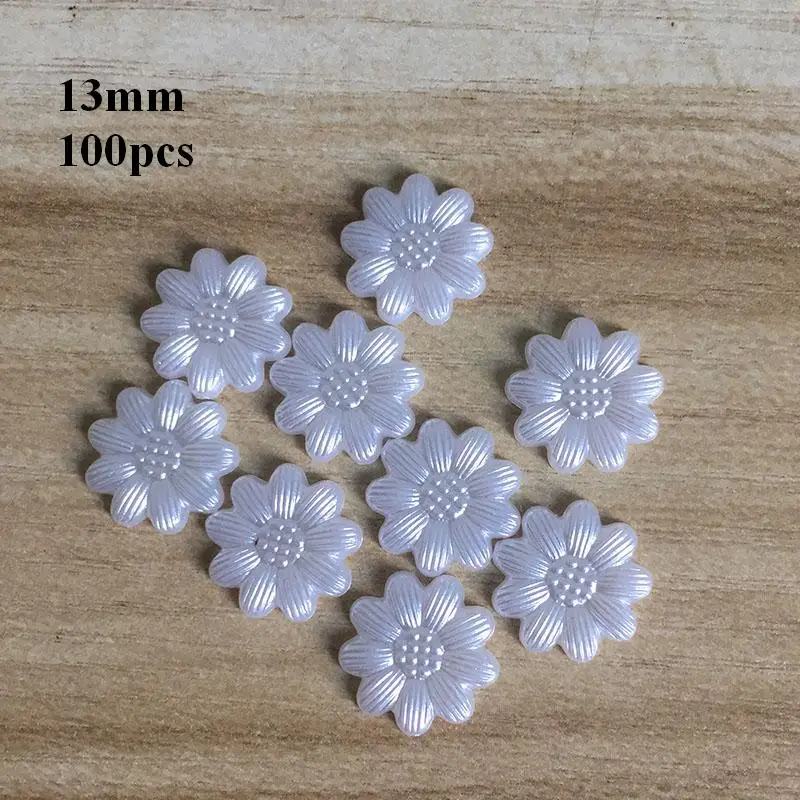 13mm Блестящий 100 шт./лот, белый Подсолнух в форме цветка, скрапбук, искусственный жемчуг, бусины для шитья, пуговицы, сделай сам, материал, фурнитура BV212 - Цвет: 13mm