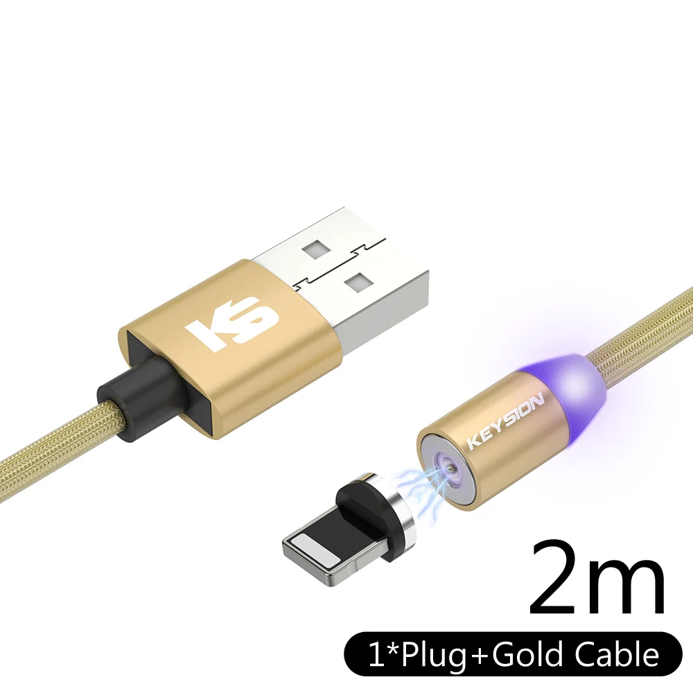Gold 2m KEYSION 1 м Магнитный кабель для зарядки, Micro USB кабель для iPhone XR XS Max X магнитное зарядное устройство usb type C светодиодный кабель для зарядки - Цвет: Gold 2m