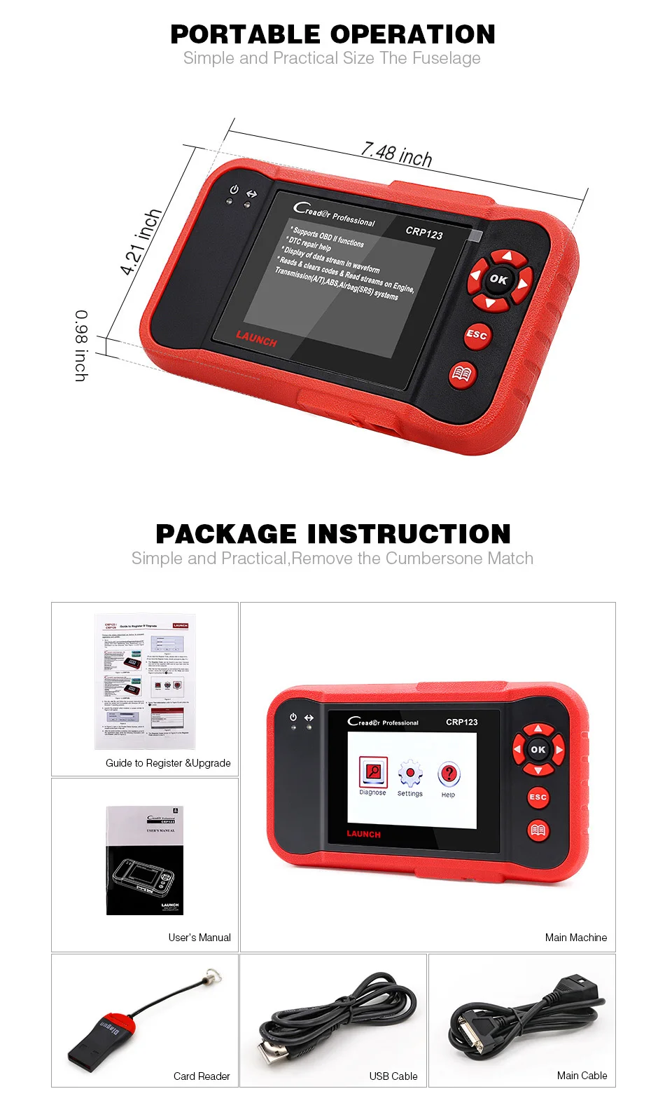 CRP123 obd2 считыватель кода сканер тест двигателя/ABS/SRS/AT X-431 автоматический диагностический инструмент компонент инструмент обнаружения неисправностей