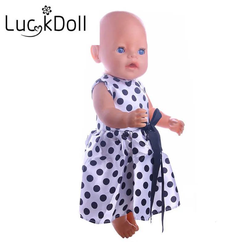 LUCKDOLL Белое и черное платье с бантом подходит для 18 дюймов американский размер 43