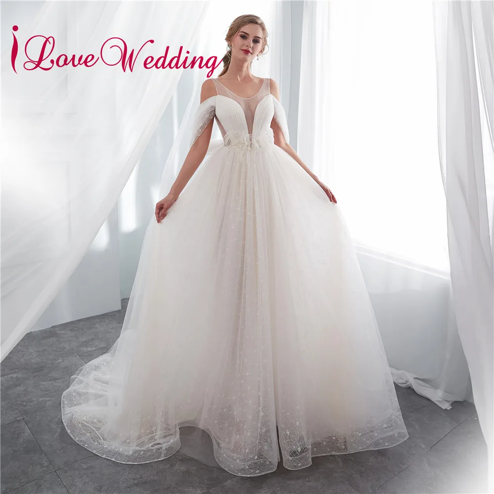 Романтический Vestido de Noiva ТРАПЕЦИЕВИДНОЕ свадебное платье прозрачное украшенное