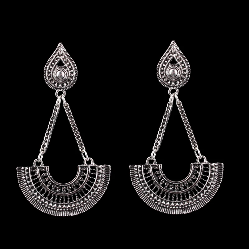 Нильсен Новый Ретро Национальный ветер длинный кулон Серьги полукруглый полые