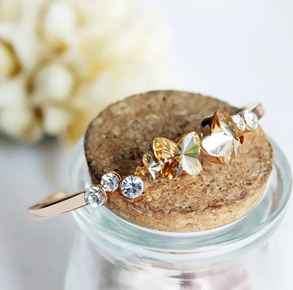 Korean Designer Plated Real Gold Butterfly Crystal Bangles Women Charm Jewelry | Украшения и аксессуары