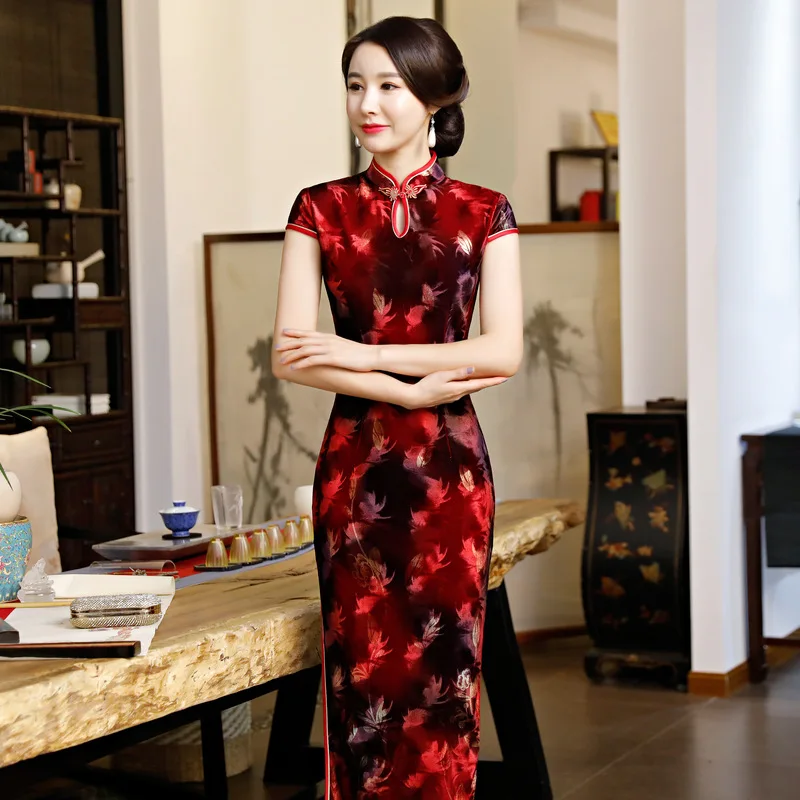 Традиционное китайское платье для мамы Cheongsam велюр китайский восточные платья