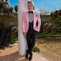 latest wide peak designs pink men suits for wedding groom tuxedos 3piece man blazer black costume homme slim fit terno masculino