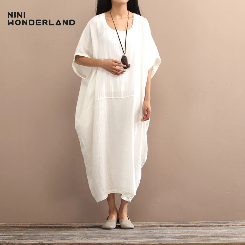 Винтажное свободное однотонное Хлопковое платье NINI WONDERLAND для женщин Летнее