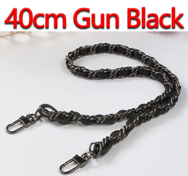 DIY 40 см-140 см черные ручки для кошелька из искусственной кожи 10 мм Сменные золотые, серебряные, бронзовые, черные металлические цепочки для сумки на ремне - Цвет: 40cm Gun Black