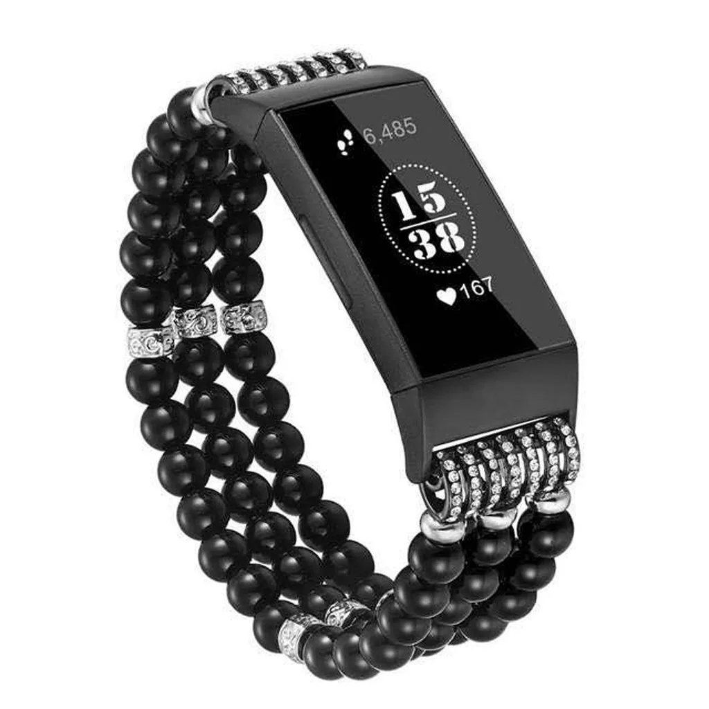 Черный Для Fitbit Charge 3 сменный ремешок для часов, браслет с бусинами, ювелирный браслет, ремешок для молодежных умных часов, сменный ремешок для умных часов - Цвет: Черный