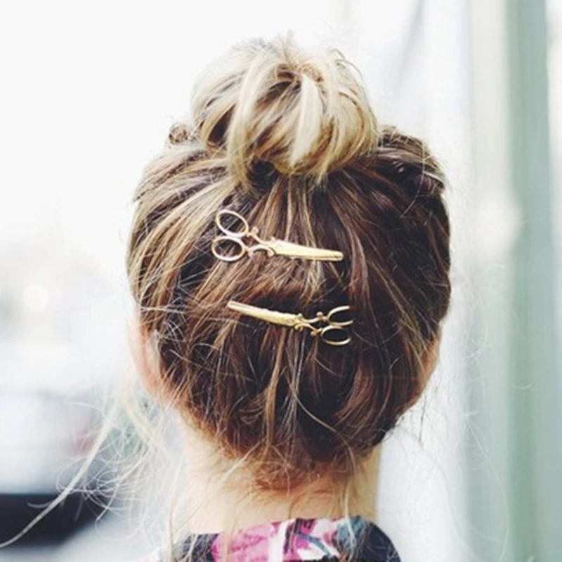 2pcs Hot Sale Fashion Chic HairClips for Women Golden Silvery Scissors Shape HairPins Headwear current Hair Accessories| |