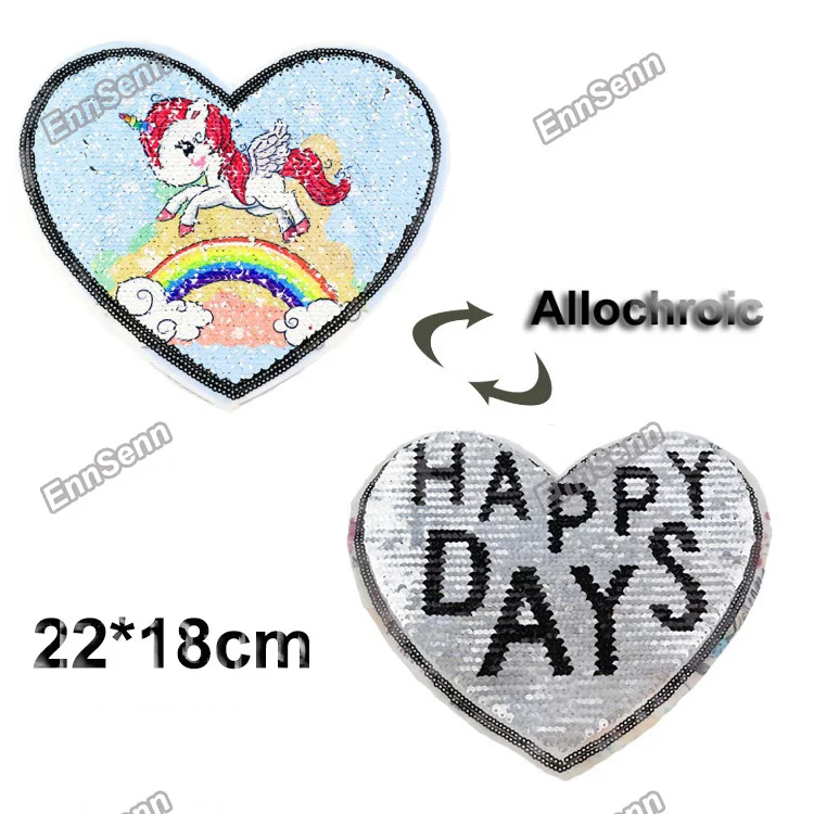 1pcs Cartoon Unicorn Reversible Change Sequins Patches For Clothes Kids Girl T Shirt Sew On Embroidered Fabric DIY Applique | Дом и сад