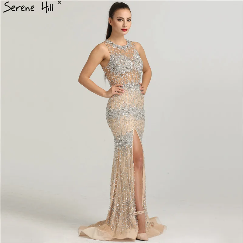 Dubai Designer Sleeveless Sexy Tulle Evening Dresses Beading Crystal Fashion Mermaid Sparkle Gowns 2019 New LA6277 | Свадьбы и