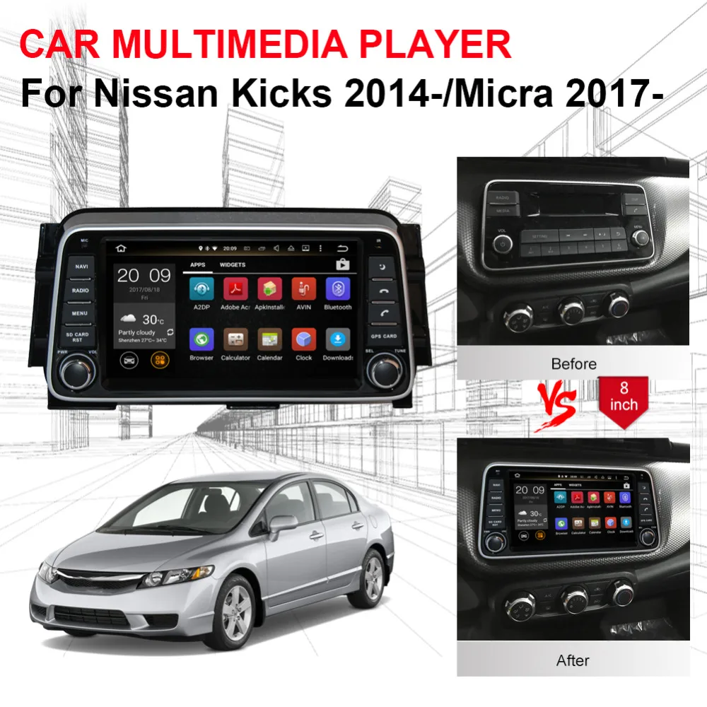 Автомобильный GPS навигатор Android 8 0 Восьмиядерный процессор ОЗУ 4 Гб для Nissan Kicks 2014