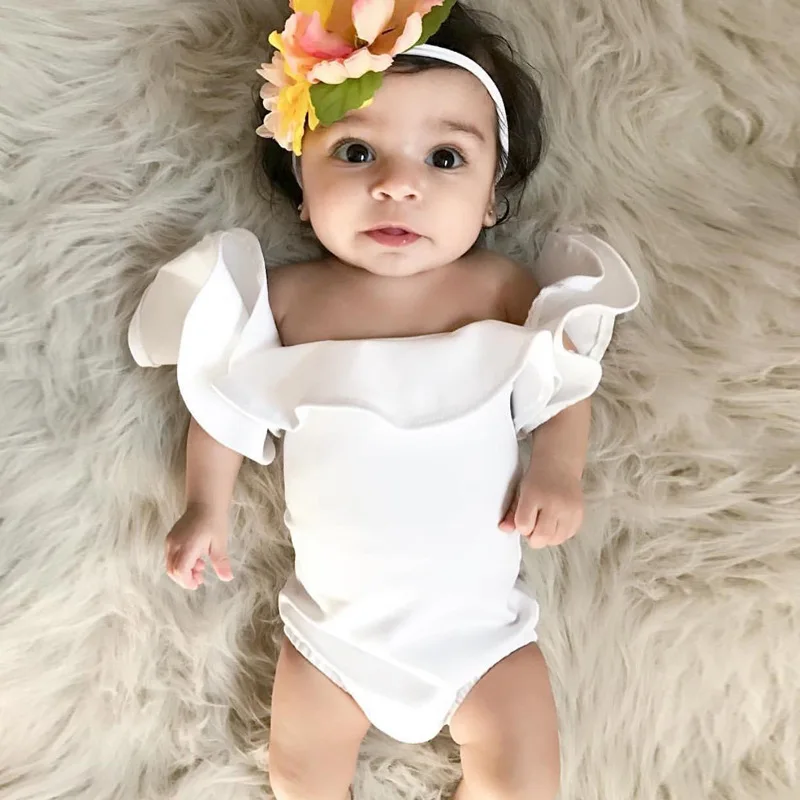 

Newborn Baby Girl Clothes Off The Shoulder White Bodysuit Infant Girls Puff Sleeve Jumpsuit Baby Girl Onesie Birthday Outfit