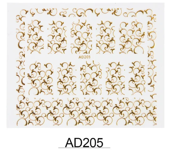 AD205 1 шт., золотые металлические 3D сверкающие ногти, наклейки, цветок, полная лоза, клейкие наклейки, маникюр, сделай сам, дизайн ногтей, слайды, TRAD201-212 - Цвет: AD205