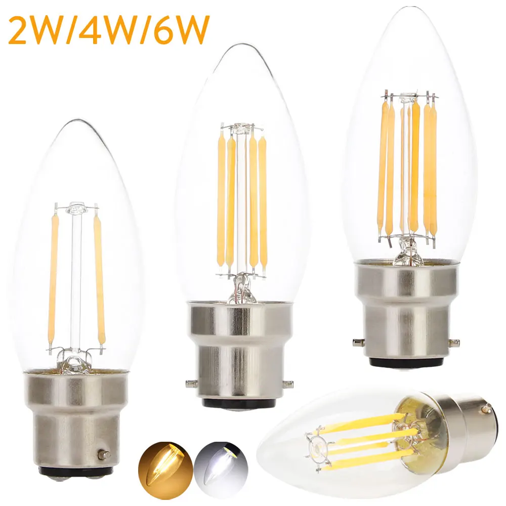 LED Filament Bulb Light B22 Bayonet Base  2W 4W Candle Bulb 