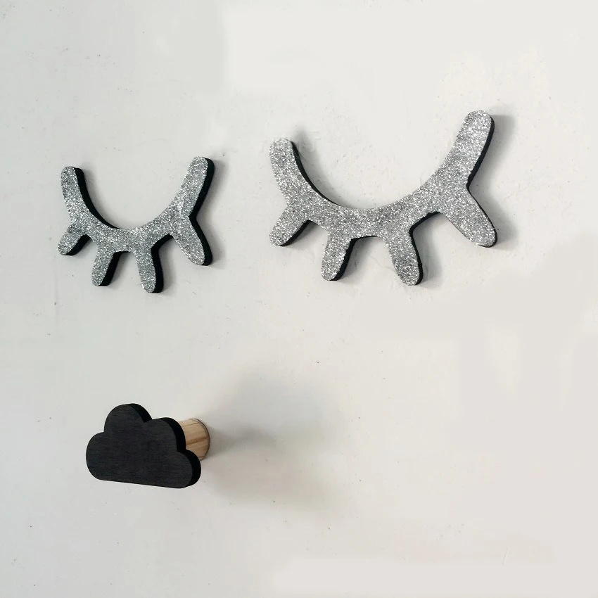 A pair Cute wood eyelash wall Boreal Europe style Eyelash stick Children room cartoon Creative background Wall stickers | Дом и сад