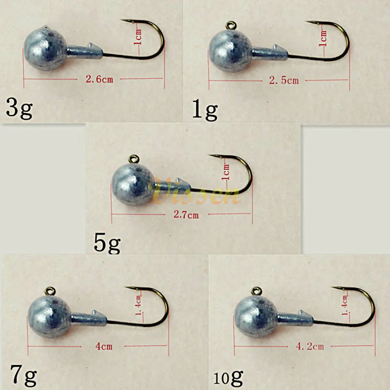 

Vissen 5Pcs/Lot Original Color Fish Lead Headed Jigs Hook Soft Worm Lure Baits Lead Jig Head