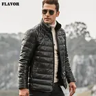 Мужской пуховик из натуральной кожи FLAVOR, теплое пальто из шкуры ягненка со съемным воротником из овечьей шерсти для зимы