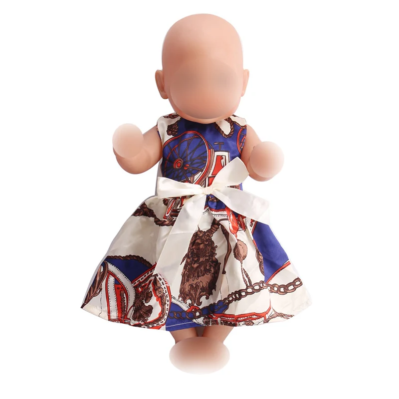 

Doll clothes fashionable printed dress fit 43 cm baby dolls and 18 inch Girl dolls accessories f146