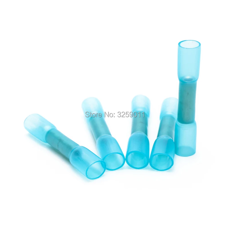 

100PCS BHT2 Heat Shrink Crimp Connectors Blue Auto Waterproof Butt Connector Electrical Wire Splice Terminals Wholesale 16-14AWG