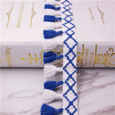 white blue Кружевная лента для шитья, помпоны, отделка кисточками, помпоны, отделка 4,5 см, ширина, шар, бахрома, вышивка, ткань для одежды, аксессуары ручной работы, 1 ярд - Цвет: white blue