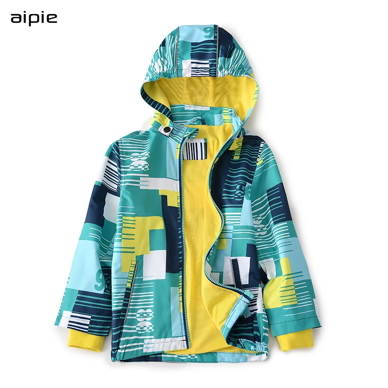 Aipie/Акция; Новинка; брендовые модные детские куртки для мальчиков; пальто с капюшоном и геометрическим принтом; Верхняя одежда для детей