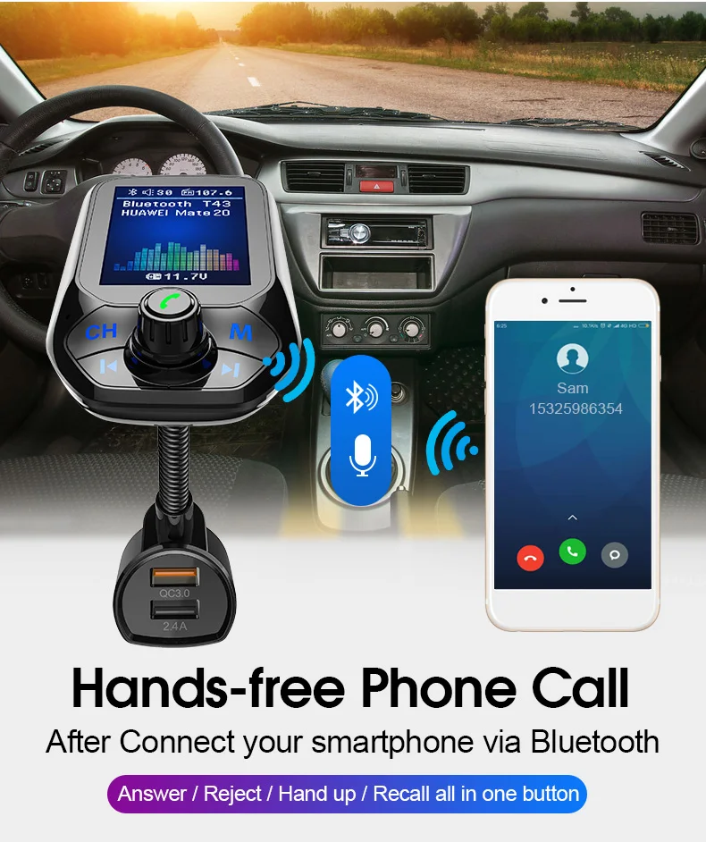 Siparnuo беспроводной Bluetooth fm-передатчик модулятор Hands-free автомобильный комплект 1,8 дюймов цветной экран MP3-плеер с 5 В QC3.0 Dual USB