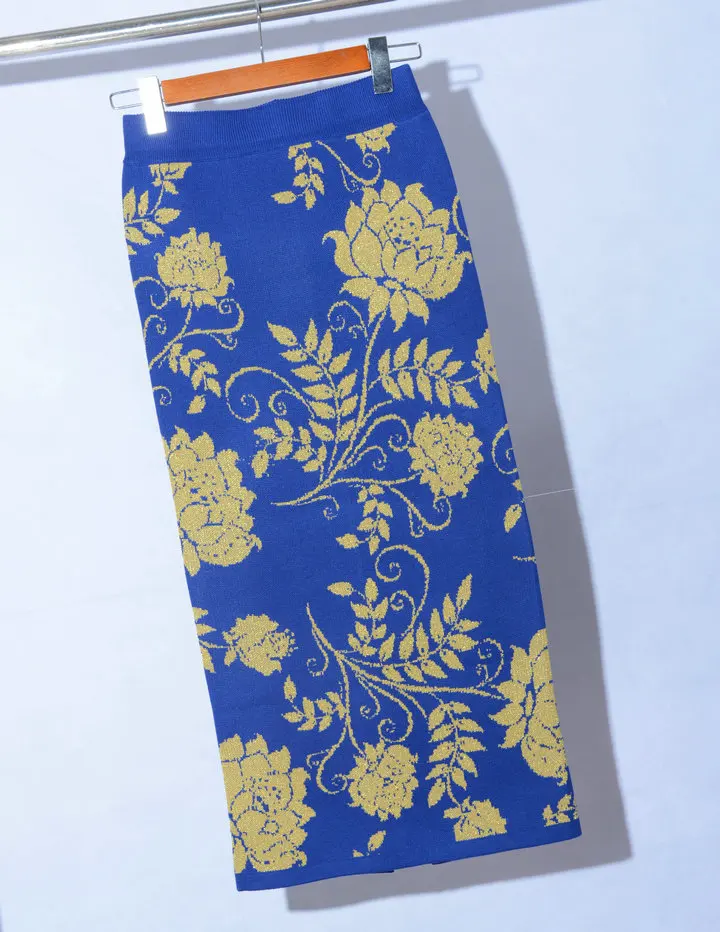 Вышивка Цветок Долго Юбка Карандаш Зима Черный Синий Красный Макси Высокой