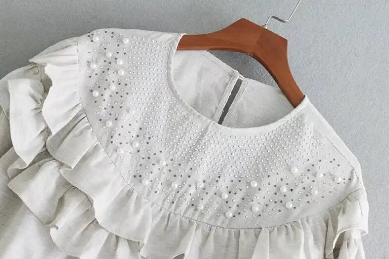 Блузка женская с рукавами фонариками и жемчужными бусинами|blusas fashion|blouse brandblouse