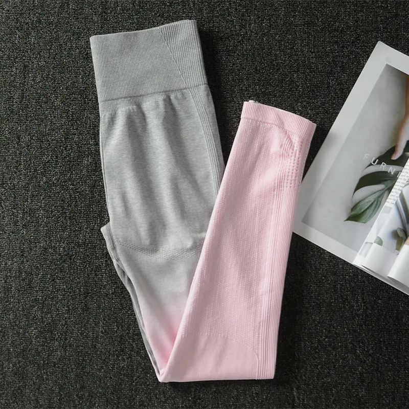 light gray-pink Энергетические бесшовные леггинсы с высокой талией, штаны для йоги, для тренировок, для спортзала, спортивная одежда для женщин, резинки, для ягодиц, спортивные штаны, градиентные спортивные штаны для спортзала - Цвет: light gray-pink