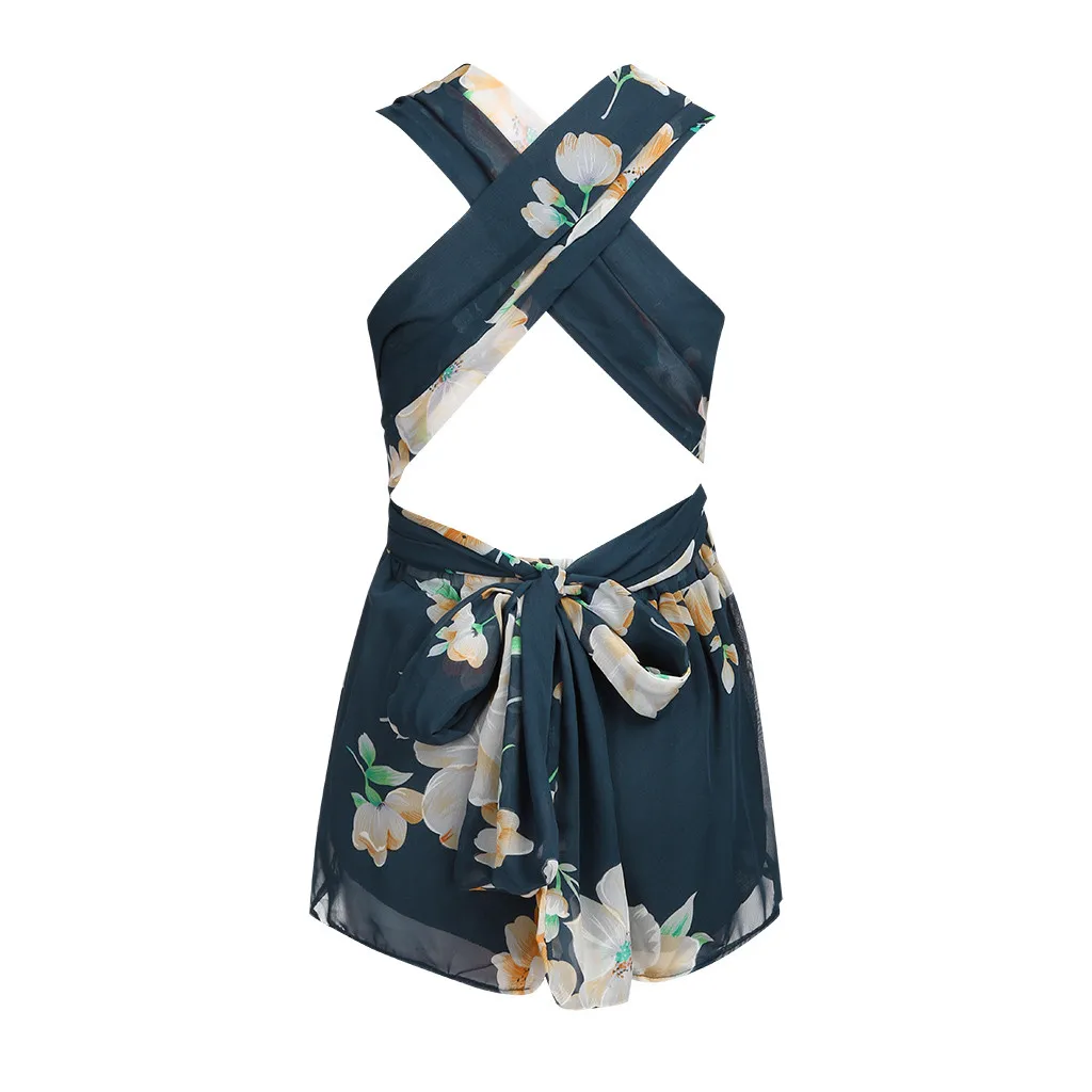 Женское Короткое мини-платье без рукавов с цветочным принтом в стиле бохо летнее