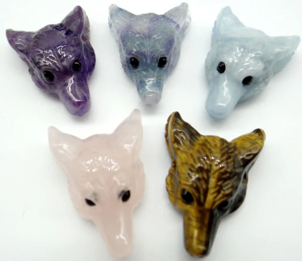 

natural stone fluorite Quartz Crystal tiger eye aventurine Wolf Head shape Pendant for diy jewelry making necklac Accessories