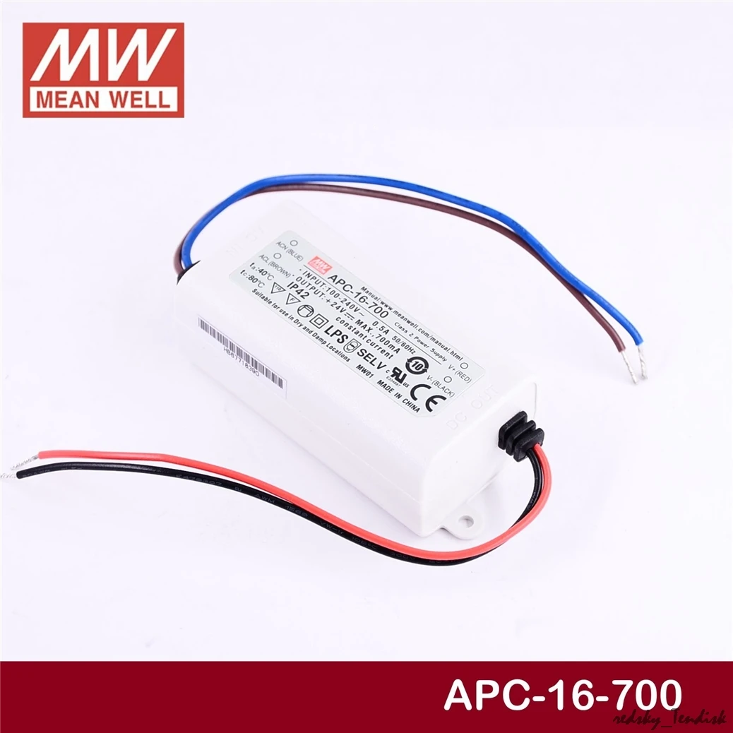 1 упаковка) Meanwell 16,8 W водонепроницаемый источник питания APC-16-350/700 350/700mA 9-24V 12-48V DC дисплей светодиодный светильник полоса постоянного тока