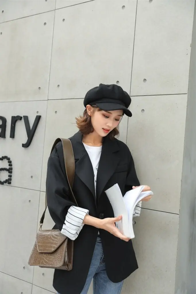 MAERSHEI wool Women Beret Autumn Winter Octagonal Cap Hats Stylish Artist Painter Newsboy Caps Black Grey Beret Hats