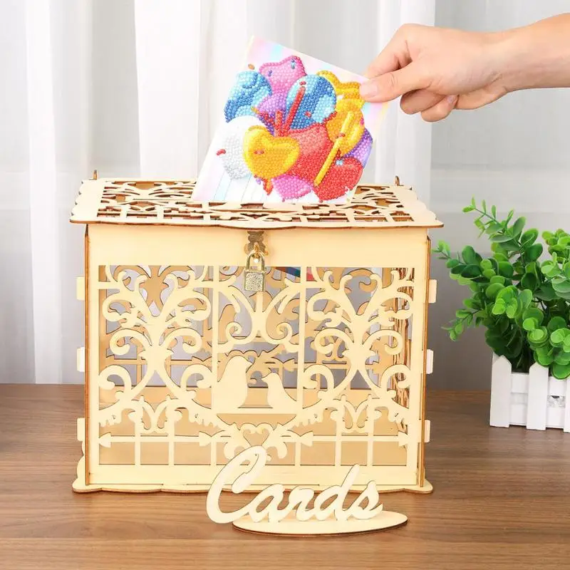 DIY свадебный подарок Любовь цветок деревянный чехол для карт Копилка чехол с замком красивый для дня рождения Свадебная вечеринка украшения