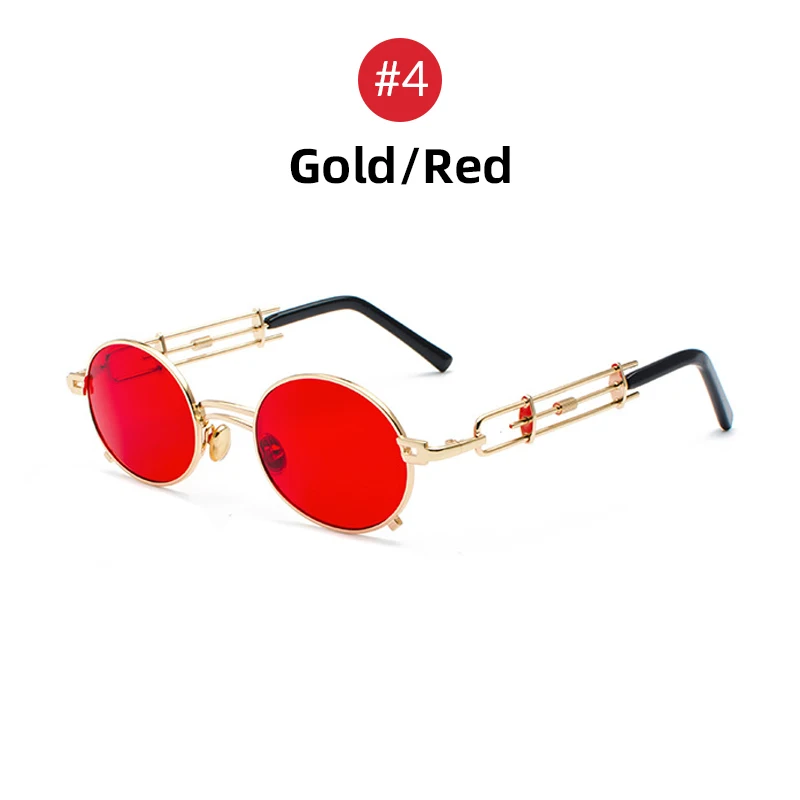 4 Gold Red VIVIBEE панк овальные красные солнцезащитные очки для мужчин Металлическая черная оправа хип-хоп для женщин винтажные маленькие солнцезащитные очки 90s аксессуары в стиле стимпанка - Цвет линз: 4 Gold Red