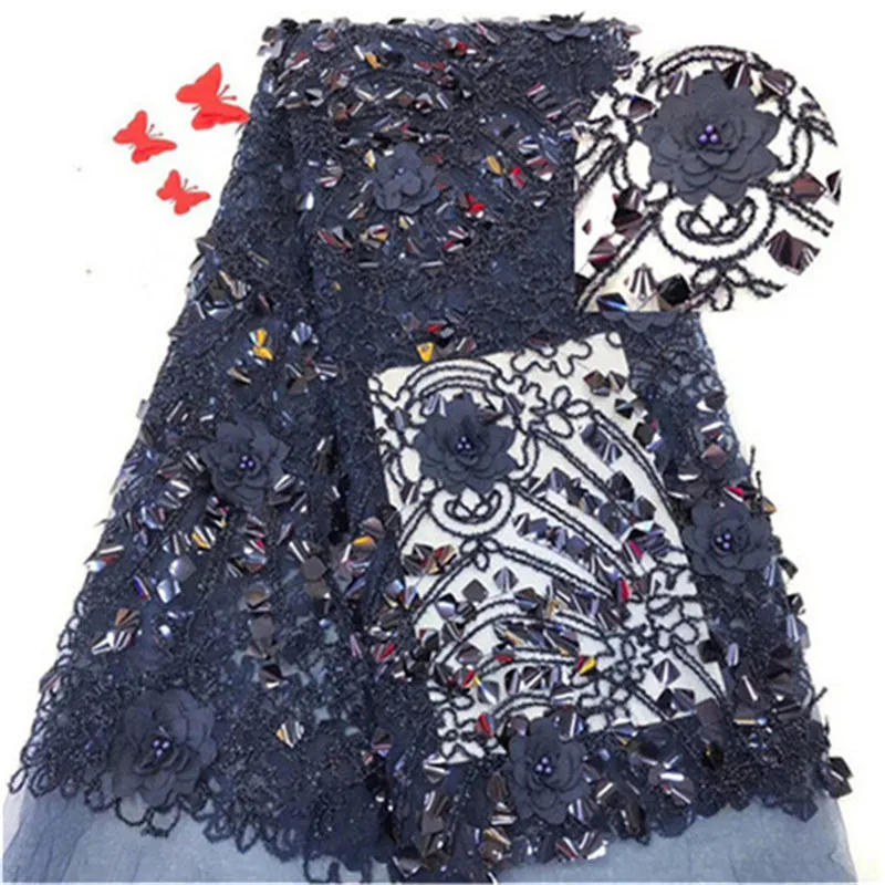 Африканские кружева 2019 новейшее высокое качество пайетки бисером 3D цветок ткань