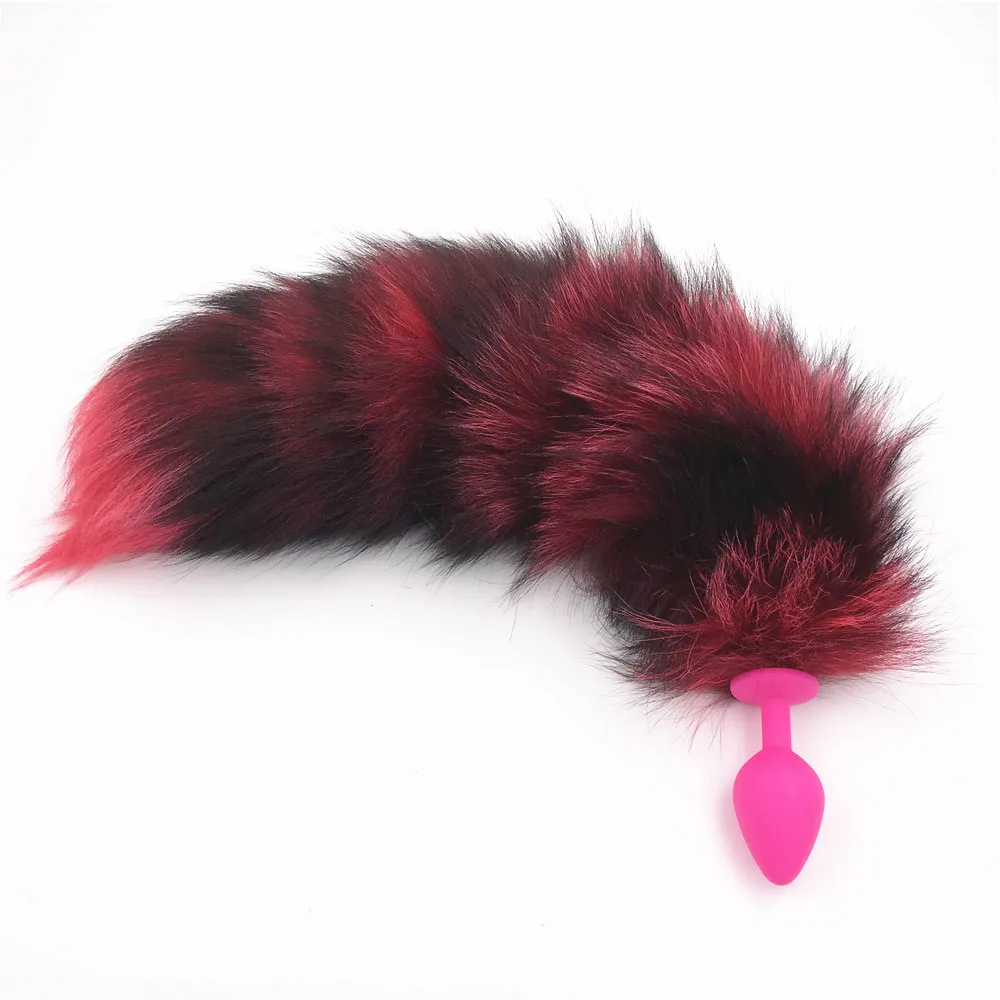 Красная и черная пушистая Анальная пробка с лисьим хвостом секс игрушки
