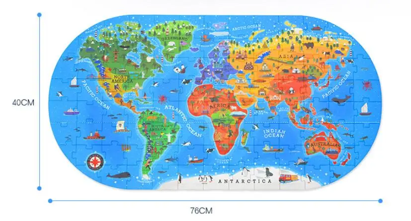 English edition children World map puzzle model 100 pieces of human geography puzzle  Geography educational geography of tourism