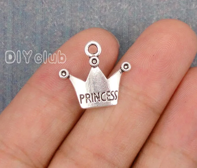 

100pcs-Antique Silver Princess Crown Charm Pendant, Diy Vintage Jewelry Wholesale 19x17mm