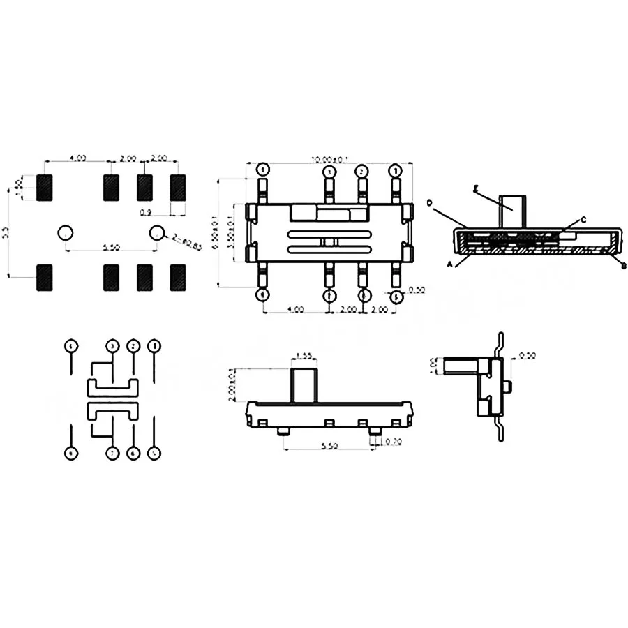 20 шт. MSS-23C02(2P3T) ползунковый Переключатель 8-Контактный мини-тумблер 2 позиции 3 DPDT SMT