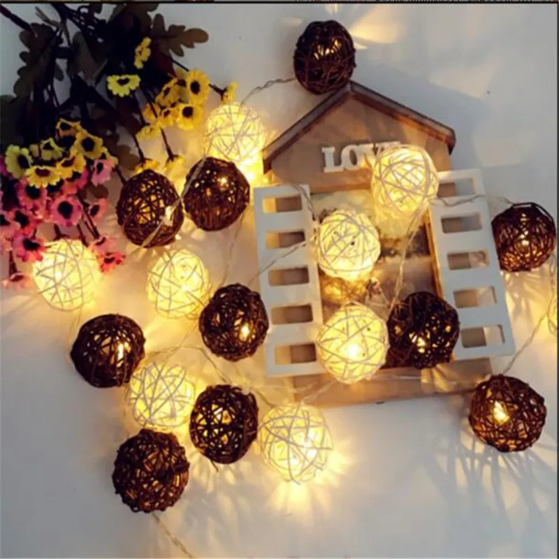 20LED строка праздничный Декор Светильник Коричневый и белый цвет ротанговая