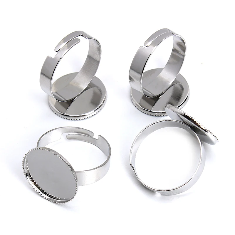 10 шт./упак. Регулируемые Пустые Кольца родиевого цвета круглые латунные
