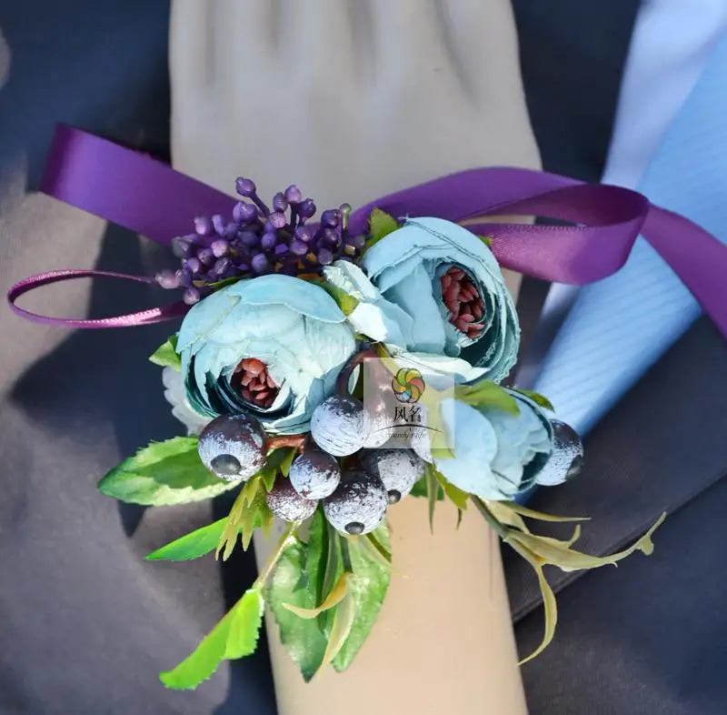 Color9 Wrist Flower 1 шт свадебная бутоньерка, жених бутоньерка Невеста Подружка невесты женские руки на запястье цветок Искусственные цветы корсажи свадебные принадлежности - Цвет: Color9 Wrist Flower