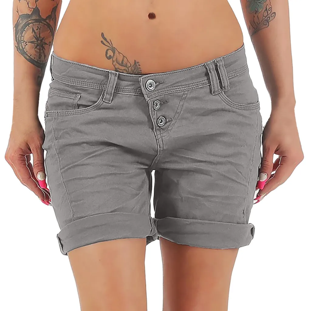 Женские повседневные однотонные шорты на пуговицах с высокой талией летние