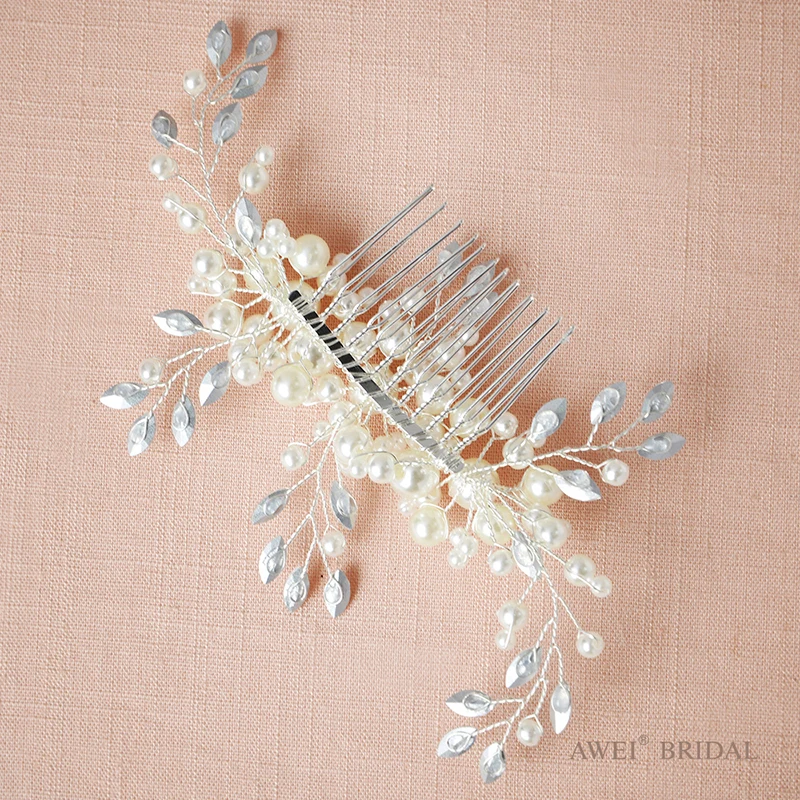 AWEI Серебряная Свадьба Цветочный Кристалл Ювелирные Изделия Волос Гребень с