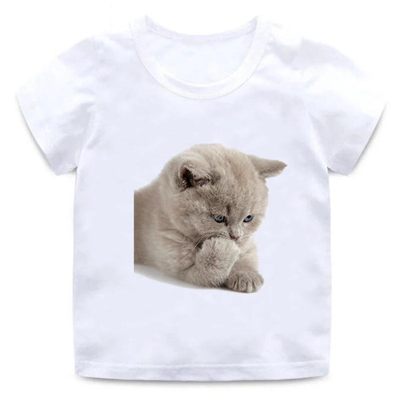 Bai01 New Children's Animals 3D Cats Realistic Summer Tops Print Funny Cute Print Girls Boys T-Shirt Baby Casual Children's Wear - Цвет: Bai01