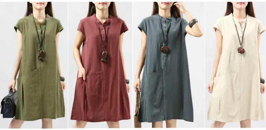 Летнее женское платье с карманами и 0-образным вырезом свободное летнее для